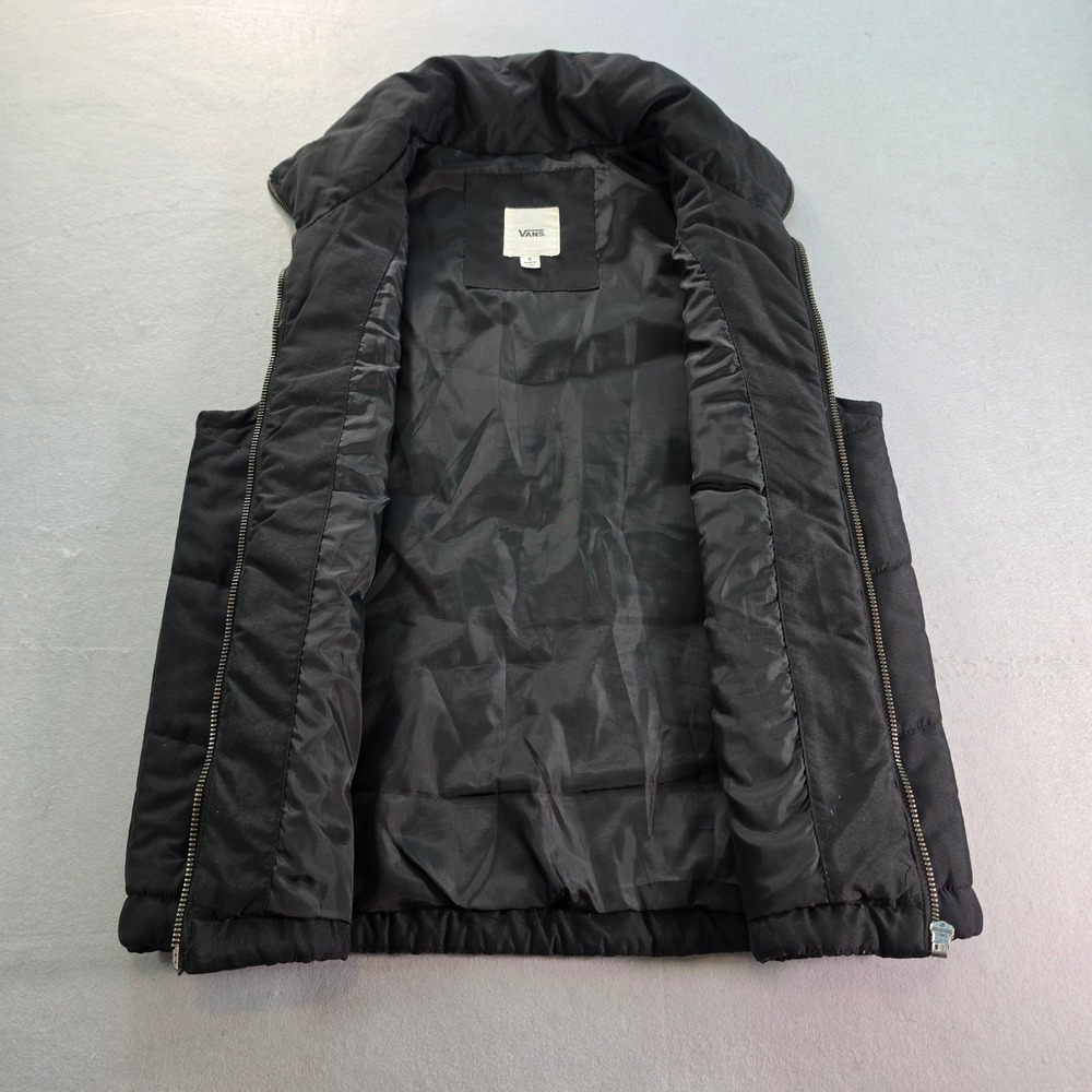 Vans Womens Puffer Vest Black Chevron Quilted Full Zip Sleeveless Jacket Small - Picture 3 of 7